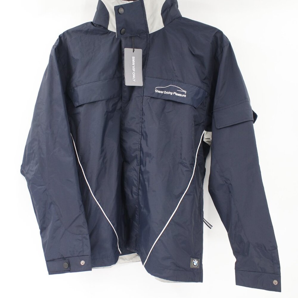 NWT BMW jacket women's small sheer driving pleasure race F1 Blue hide away hood